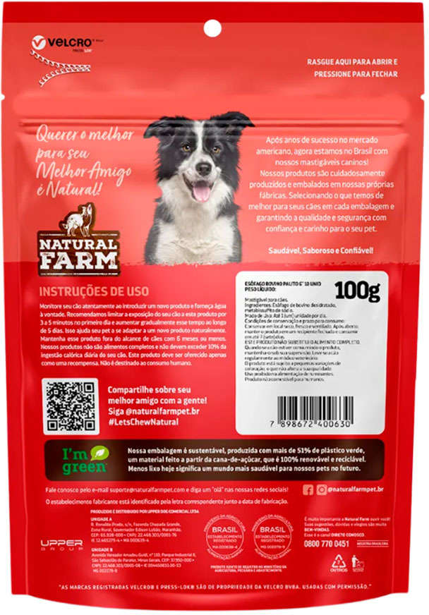 Esôfago Natural Farm para Cães Adultos 6'' - 10 Unidades