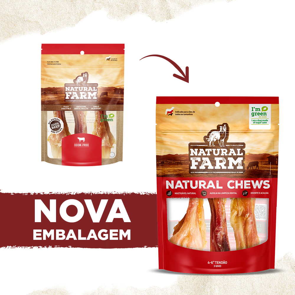 Tendão Natural Farm para Cães - 3 Unidades