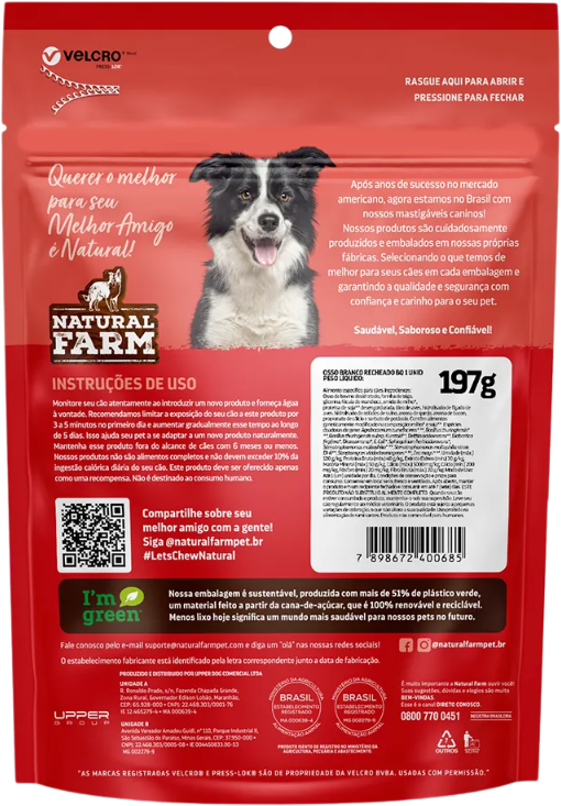 Osso Natural Farm para Cães Sabor Bacon e Queijo - 1 Unidade