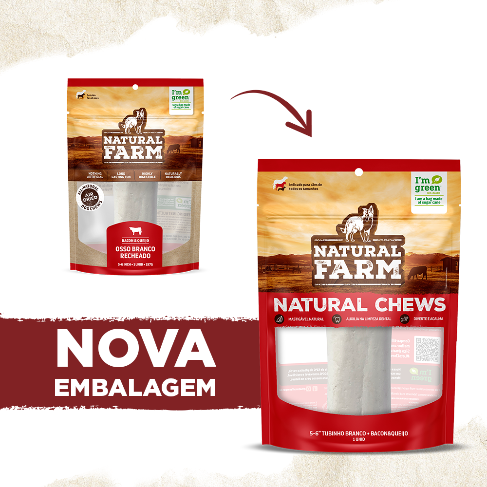 Osso Natural Farm para Cães Sabor Bacon e Queijo - 1 Unidade
