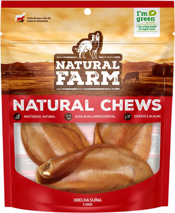 Orelha Natural Farm para Cães Sabor Suíno - 3 Unidades