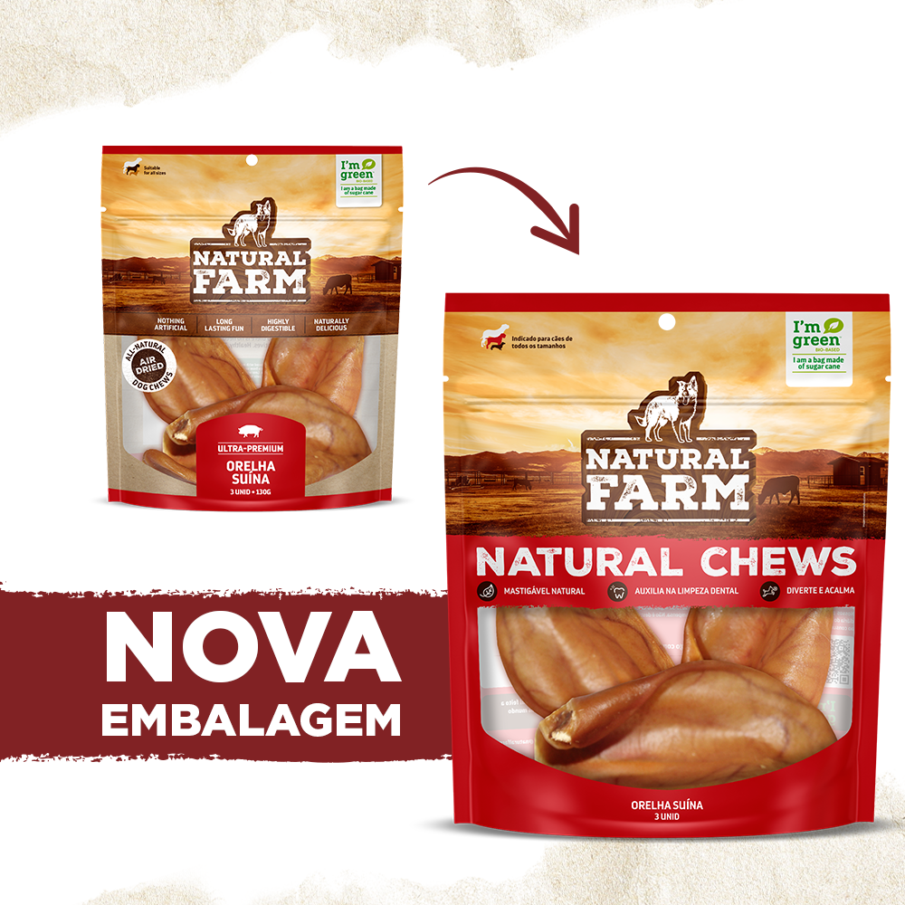 Orelha Natural Farm para Cães Sabor Suíno - 3 Unidades