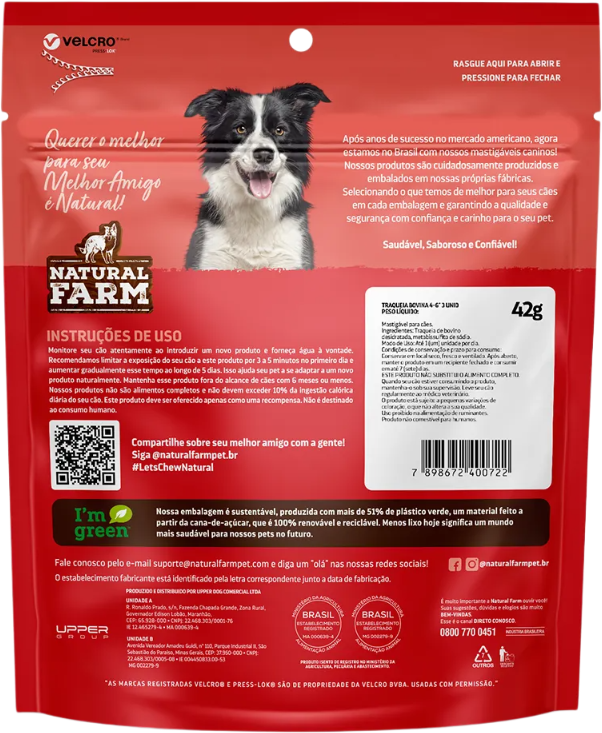Petisco Natural Farm para Cães Traqueia 12 cm - 3 Unidades