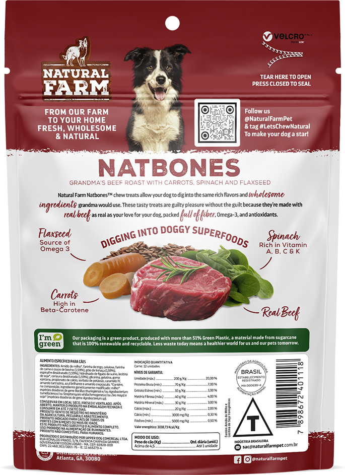Snack Natural Farm Natbones para Cães Sabor Carne - 340 g