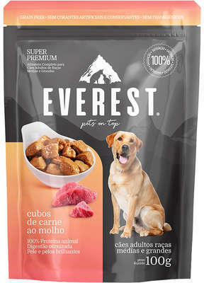 Ração Úmida Everest Cubos de Carne ao Molho para Cães Raças Médias e Grandes - 100 g - 54 Unidades