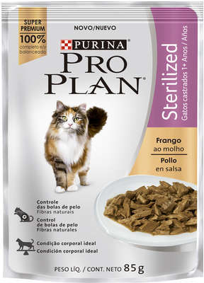 Ração Nestlé Purina Pro Plan Cat Wet Sachê Frango ao Molho Sterilized para Gatos 1+ Adultos - 85 g