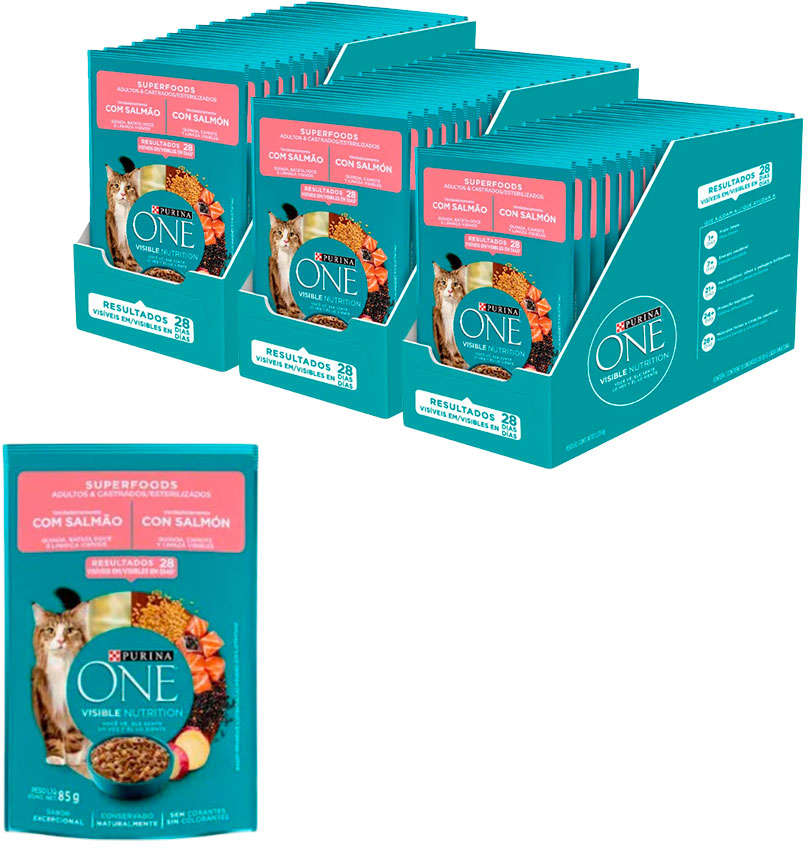 Ração Úmida Nestlé Purina One Salmão para Gatos Adultos e Castrados - 85 g - 45 Unidades
