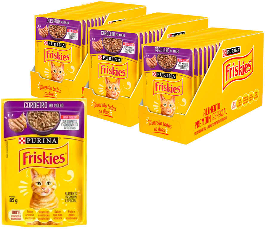 Ração Úmida Nestlé Purina Friskies Sachê Cordeiro ao Molho para Gatos - 85 g - 45 Unidades