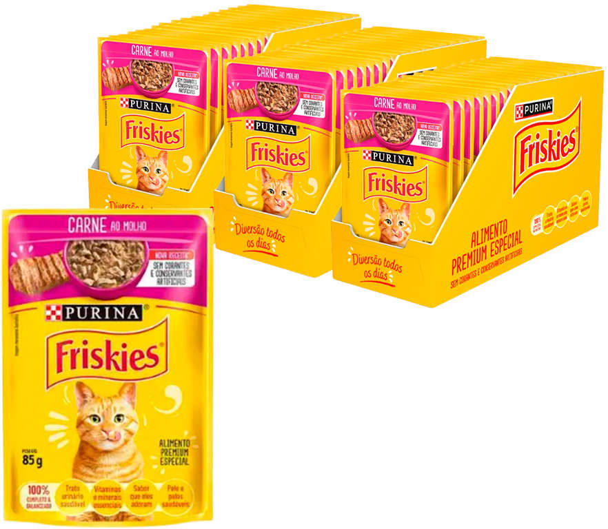 Ração Nestlé Purina Friskies Sachê Carne ao Molho para Gatos - 85 g - 45 Unidades
