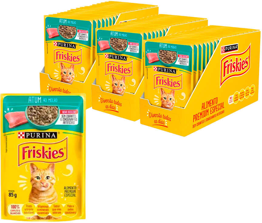 Ração Úmida Nestlé Purina Friskies Atum ao Molho para Gatos Adultos - 85 g - 45 Unidades