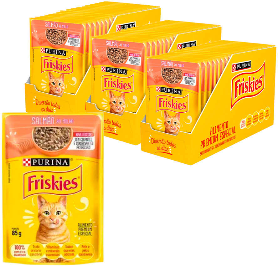 Ração Nestlé Purina Friskies Sachê Salmão ao Molho para Gatos - 85 g - 45 Unidades