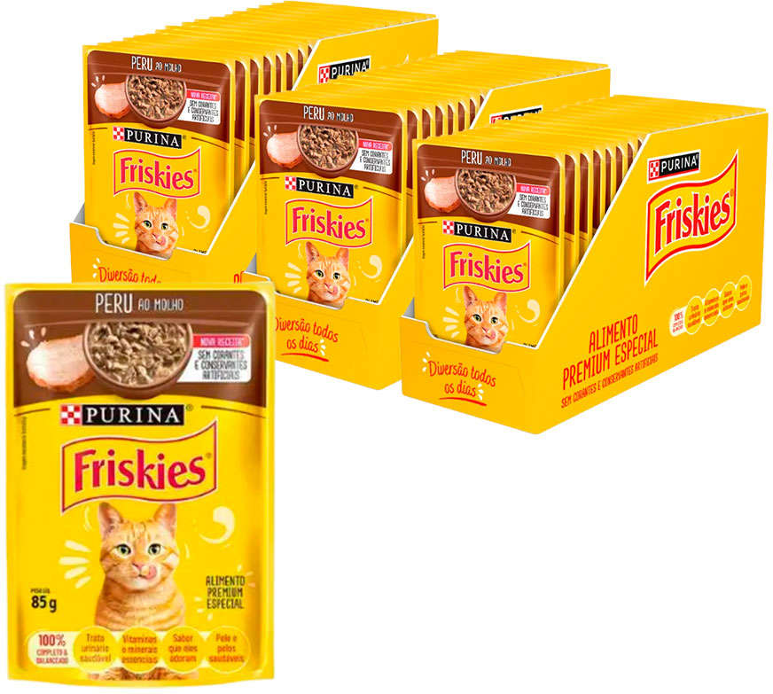 Ração Nestlé Purina Friskies Sachê Peru ao Molho para Gatos - 85 g - 45 Unidades