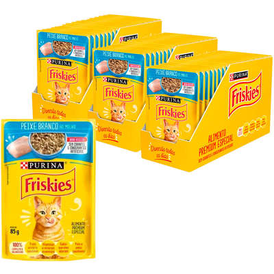 Ração Úmida Nestlé Purina Friskies Peixe Branco ao Molho para Gatos Adultos