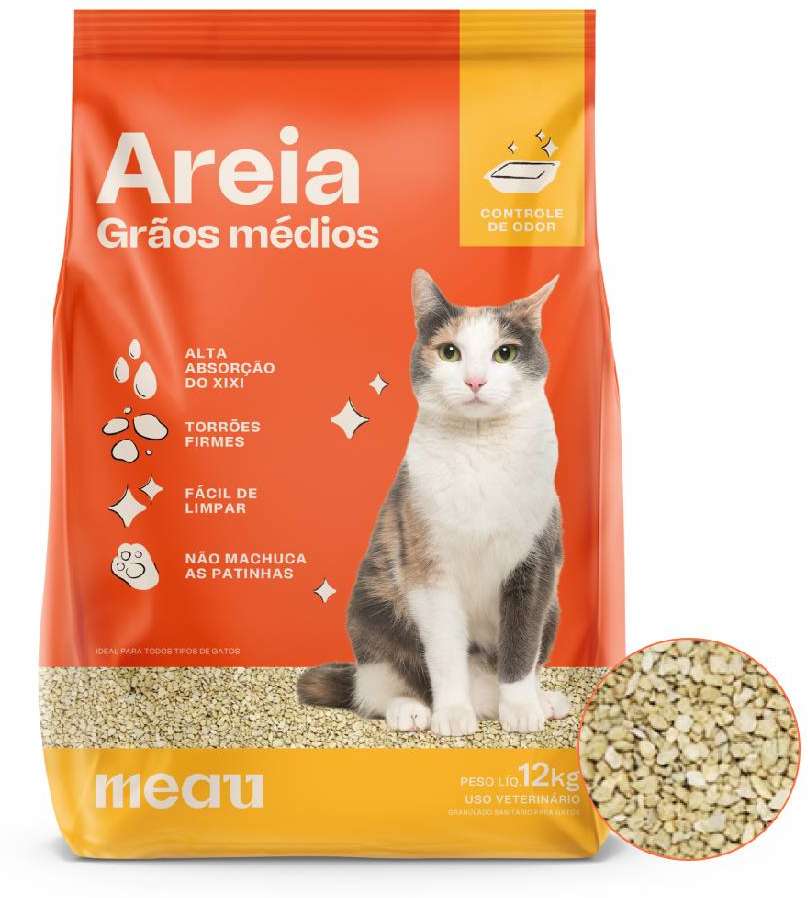Areia Sanitária Meau Grãos Médios para Gatos - 12Kg