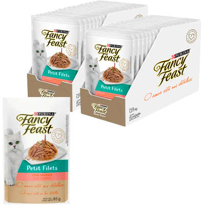 Racão Úmida Nestlé Purina Fancy Feast Sachê Petit Filets com Salmão para Gatos Adultos