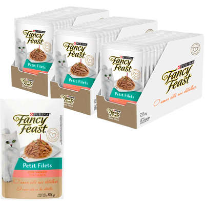 Racão Úmida Nestlé Purina Fancy Feast Sachê Petit Filets com Salmão para Gatos Adultos