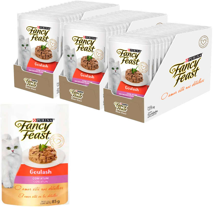 Racão Úmida Nestlé Purina Fancy Feast Sachê Goulash com Atum para Gatos Adultos - 85 g - 45 Unidades