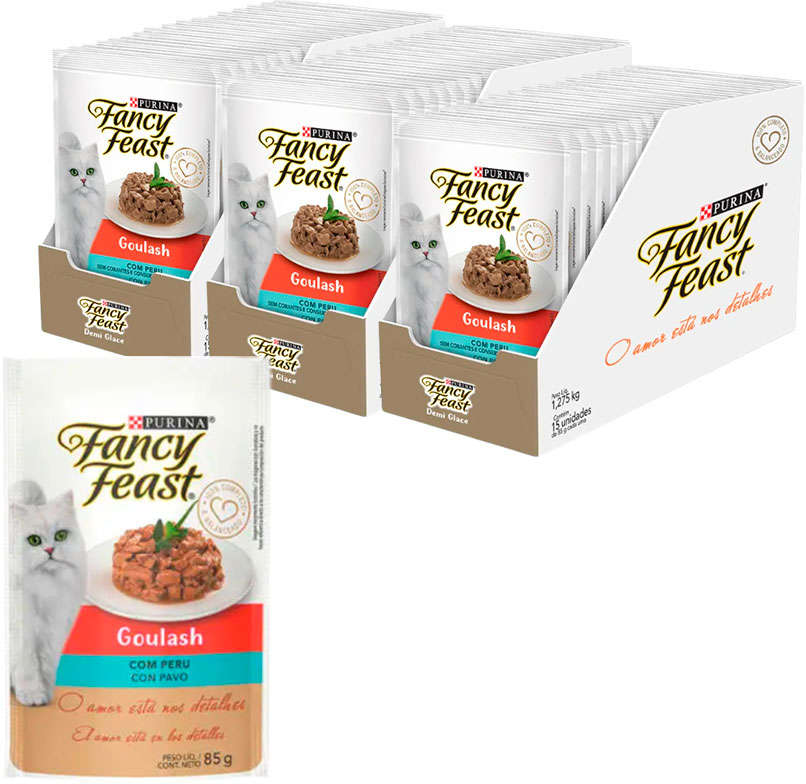 Racão Úmida Nestlé Purina Fancy Feast Sachê Goulash com Peru para Gatos Adultos - 85 g - 45 Unidades