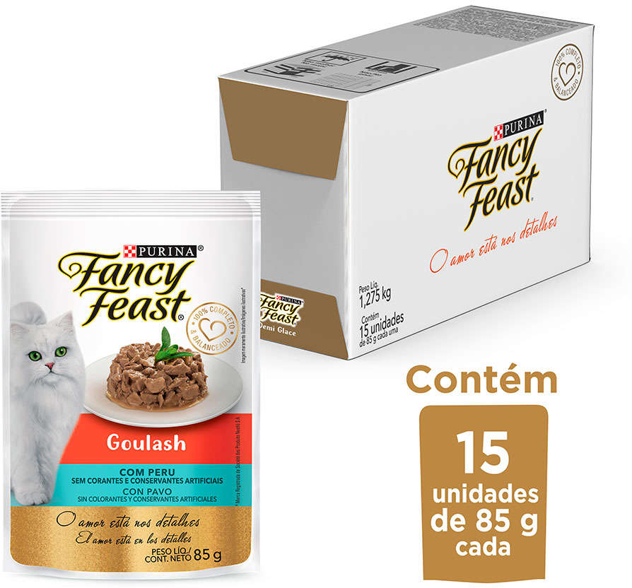 Racão Úmida Nestlé Purina Fancy Feast Sachê Goulash com Peru para Gatos Adultos - 85 g - 15 Unidades