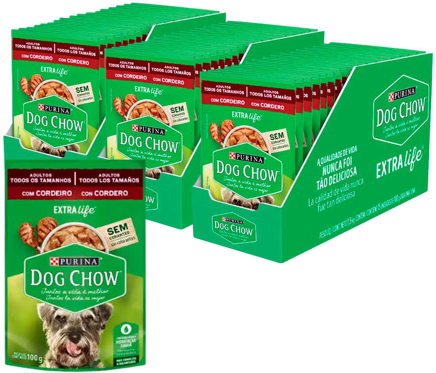 Ração Úmida Nestlé Purina Dog Chow Cordeiro para Cães Adultos de Todos os Tamanhos - 100 g - 45 Unidades