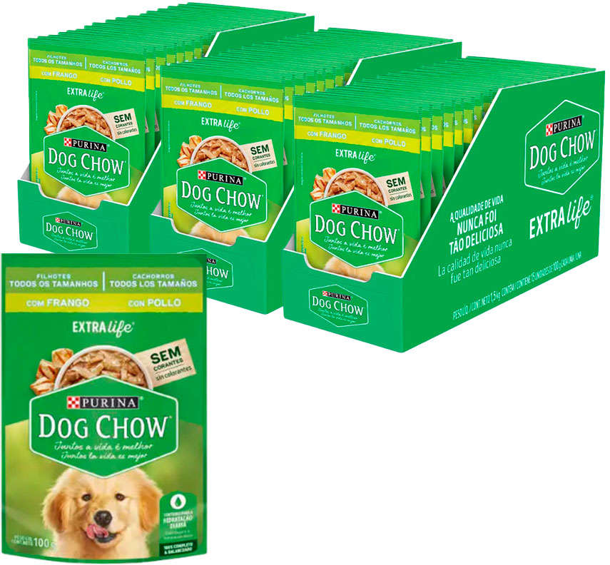 Ração Úmida Nestlé Purina Dog Chow Sachê Franguinho ao Molho para Cães Filhotes - 100 g - 45 Unidades