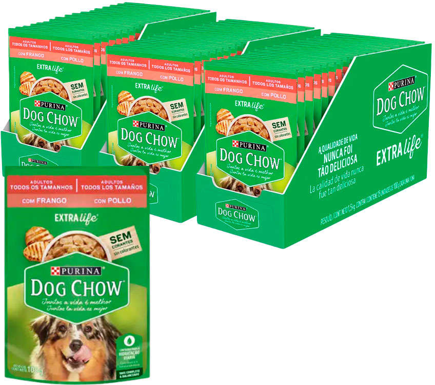 Ração Úmida Nestlé Purina Dog Chow Sachê Frango para Cães Adultos - 100 g - 45 Unidades