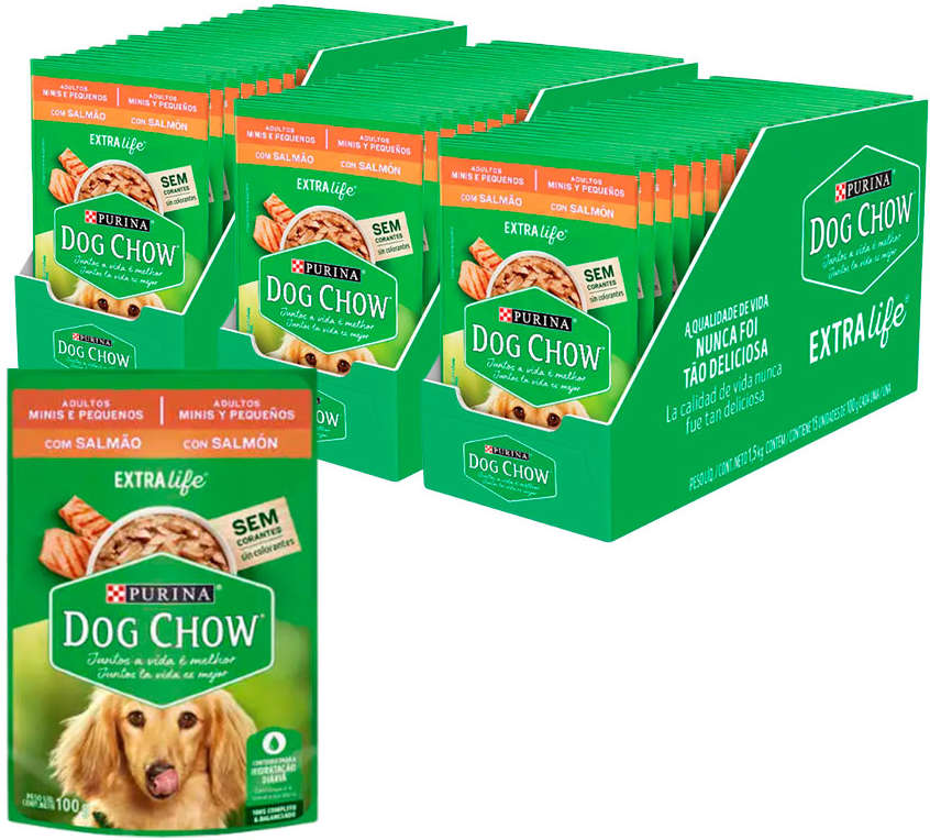 Ração Úmida Nestlé Purina Dog Chow Sachê Salmão para Cães Adultos Raças Minis e Pequenas - 100 g - 45 Unidades