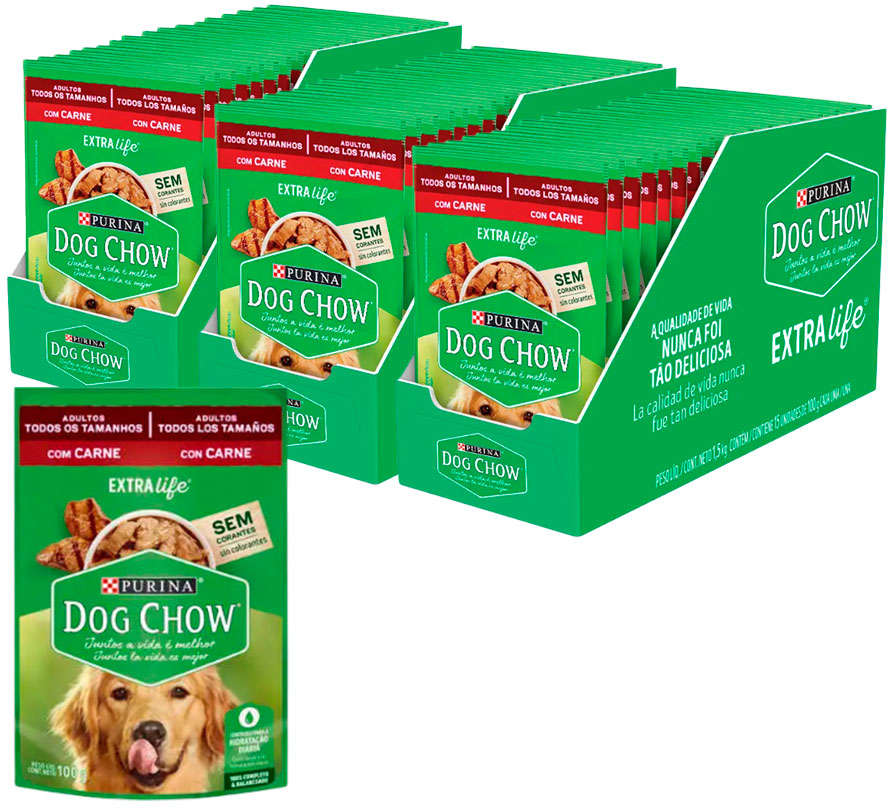 Ração Úmida Nestlé Purina Dog Chow Sachê Carne para Cães Adultos - 45 Unidades