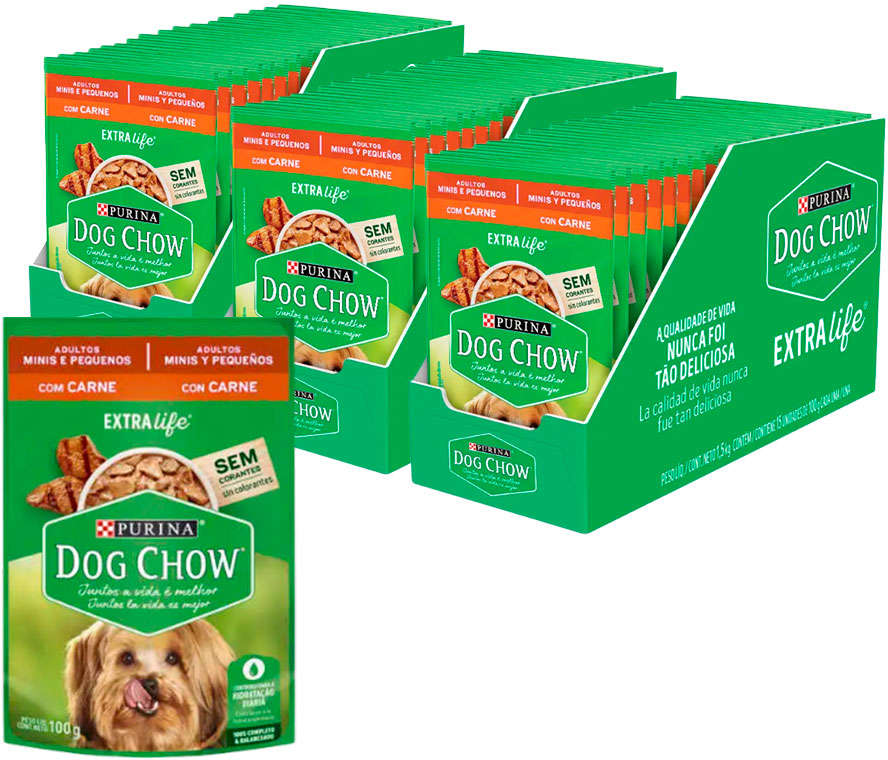 Ração Úmida Nestlé Purina Dog Chow Sachê Carne para Cães Adultos Raças Minis e Pequenas - 100 g - 45 Unidades