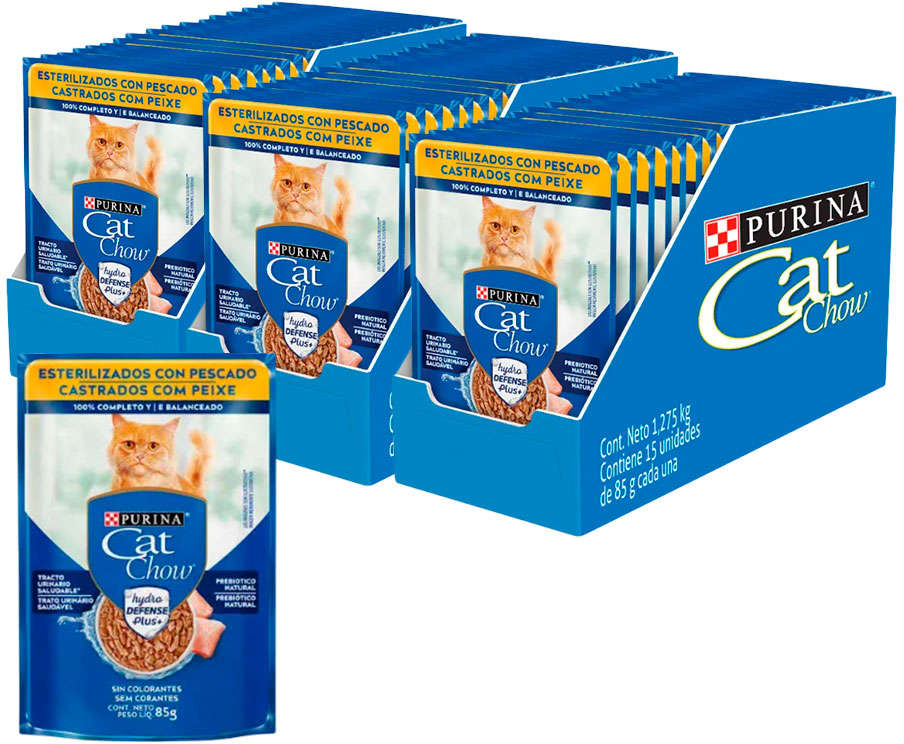 Ração Úmida Nestlé Purina Cat Chow Sachê Castrados Peixe ao Molho - 85 g - 45 Unidades