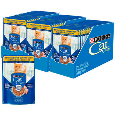 Ração Úmida Nestlé Purina Cat Chow Sachê Castrados Peixe ao Molho
