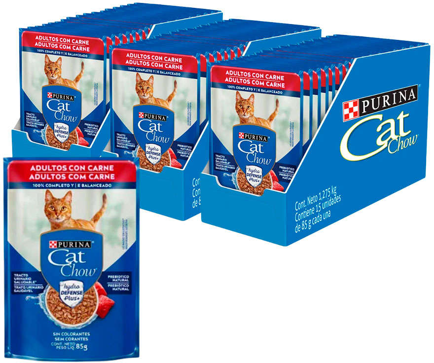 Ração Úmida Nestlé Purina Cat Chow Sachê Adultos Carne ao Molho - 85 g - 45 Unidades