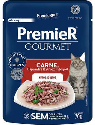 Ração Úmida Premier Gourmet Carne, Espinafre e Arroz Integral para Gatos Adultos - 70 g