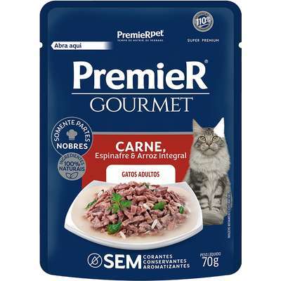 Ração Úmida Premier Gourmet Carne, Espinafre e Arroz Integral para Gatos Adultos
