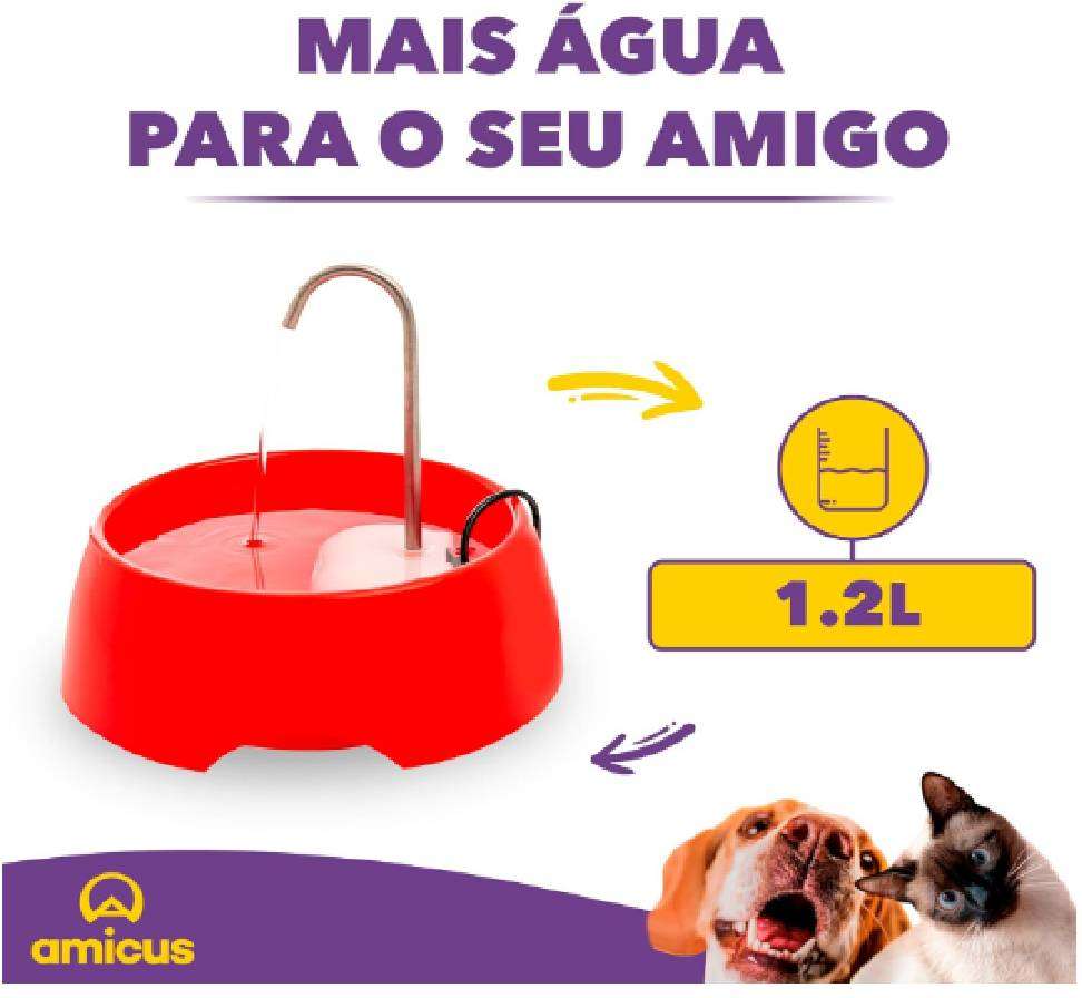 Fonte Bebedouro Amicus Aqua Mini Bivolt - Vermelha