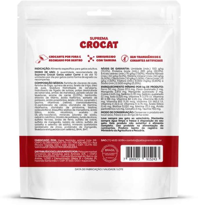 Petisco Suprema Crocat Sabor Carne para Gatos Adultos - 150 g