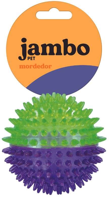 Brinquedo Jambo Pet Bola TPR Média Espinho Dual Roxo e Verde - Tam. Único