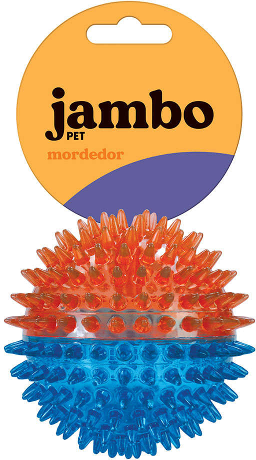 Brinquedo Jambo Pet Bola TPR Média Espinho Dual Azul e Laranja - Tam. Único