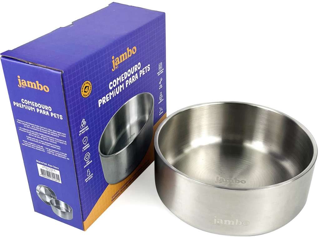 Comedouro Jambo Pet Premium Aço Inóx Silver - N. 2