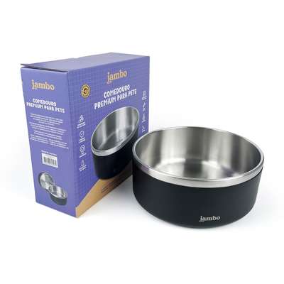 Comedouro Jambo Pet Premium Aço Inóx Preto