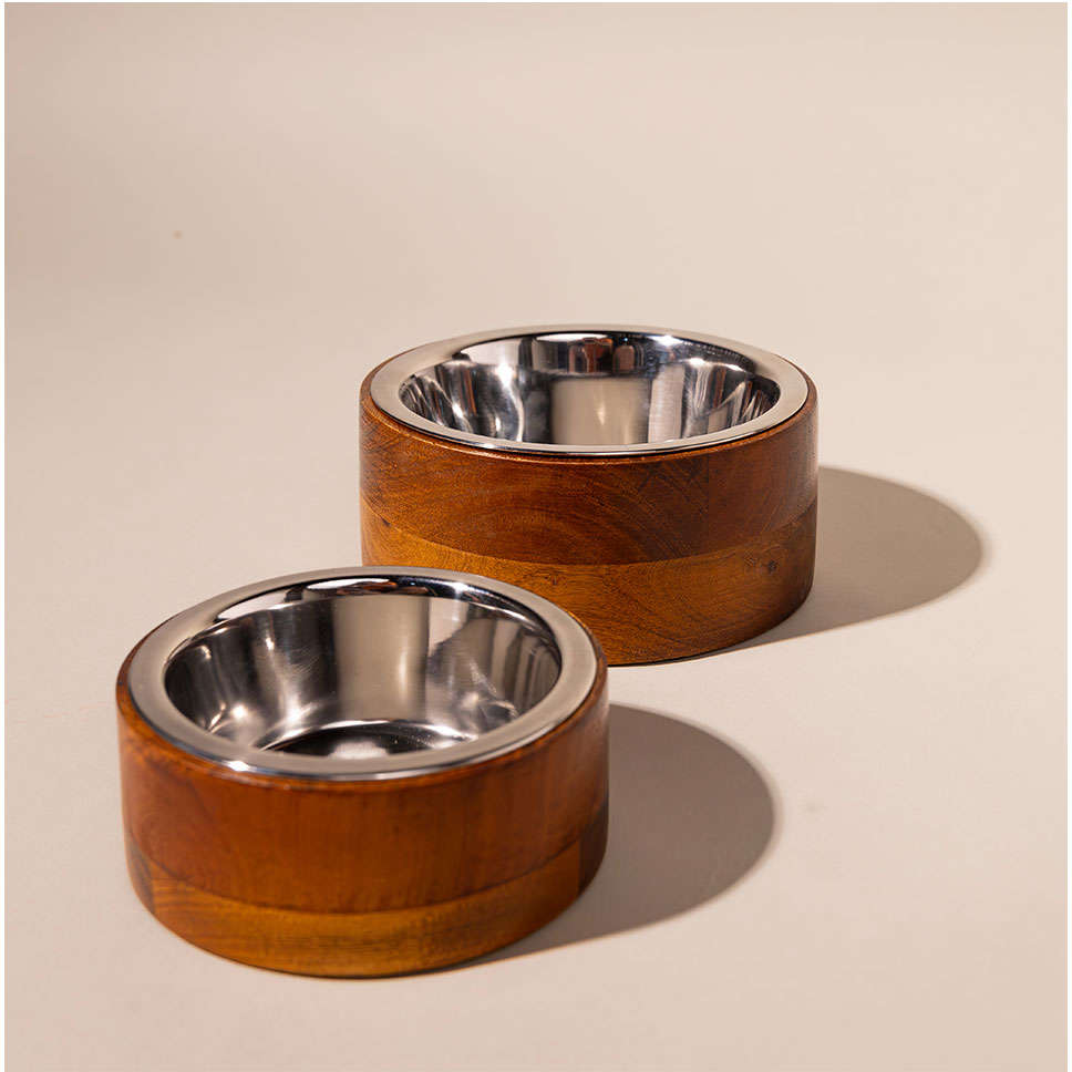 Comedouro de Inox e Madeira Meau para Cães - 380 mL