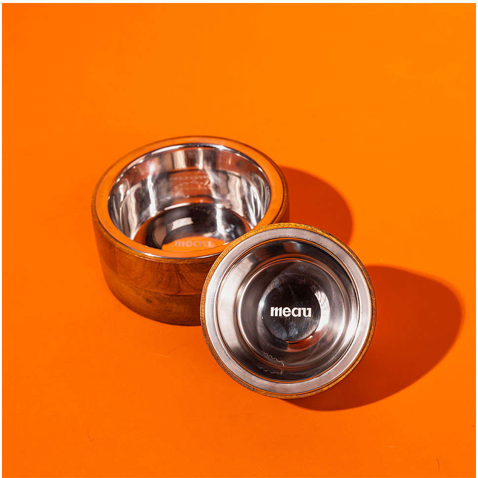 Comedouro de Inox e Madeira Meau para Cães - 380 mL