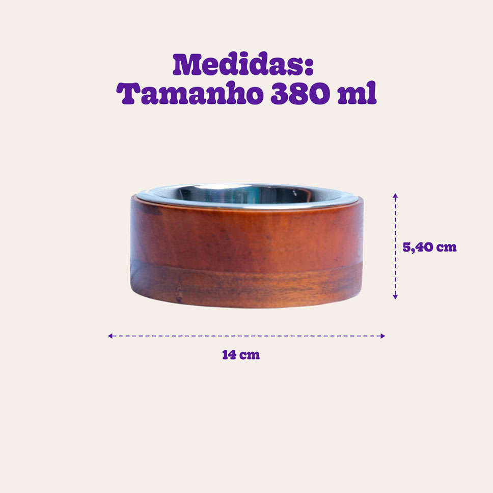 Comedouro de Inox e Madeira Meau para Cães - 380 mL
