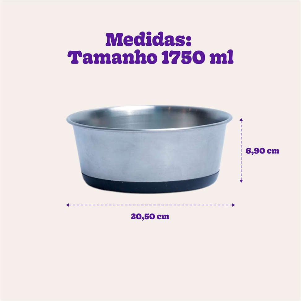 Comedouro Meau Inox Antiderrapante Preto - 1750 mL