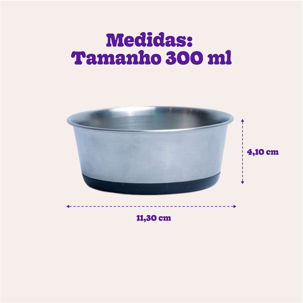 Comedouro Meau Inox Antiderrapante Preto - 300 mL