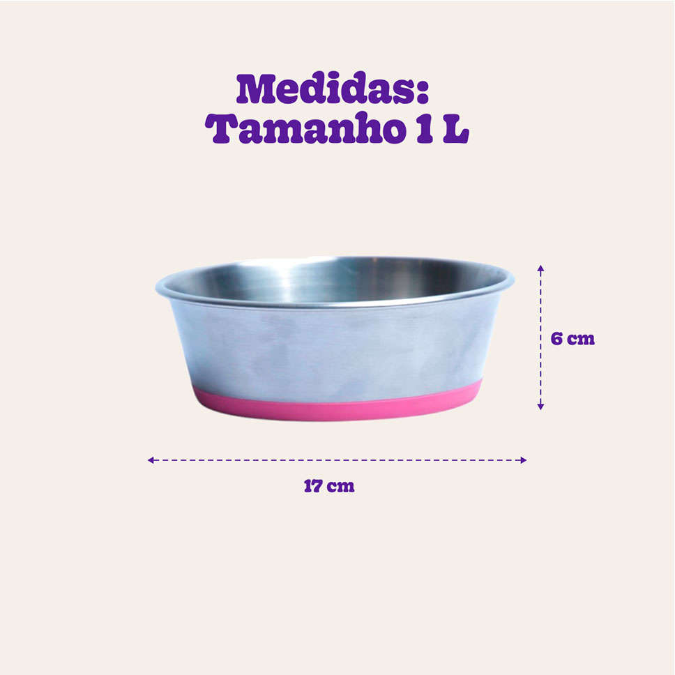 Comedouro Meau Inox Antiderrapante Rosa - 1 lItro