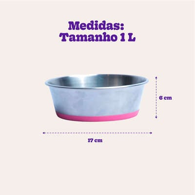 Comedouro Meau Inox Antiderrapante Rosa
