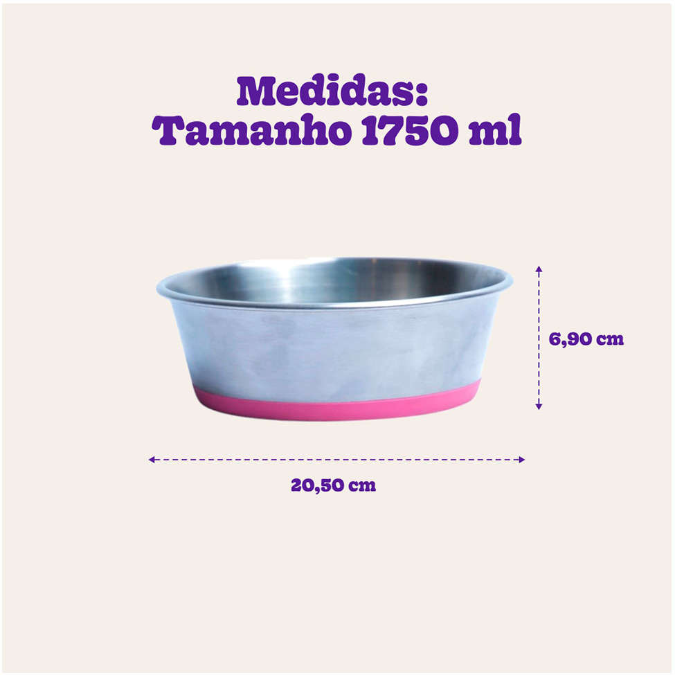 Comedouro Meau Inox Antiderrapante Rosa - 1750 mL