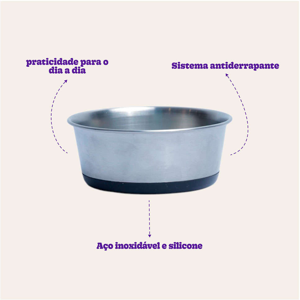 Comedouro Meau Inox Antiderrapante Preto - 300 mL