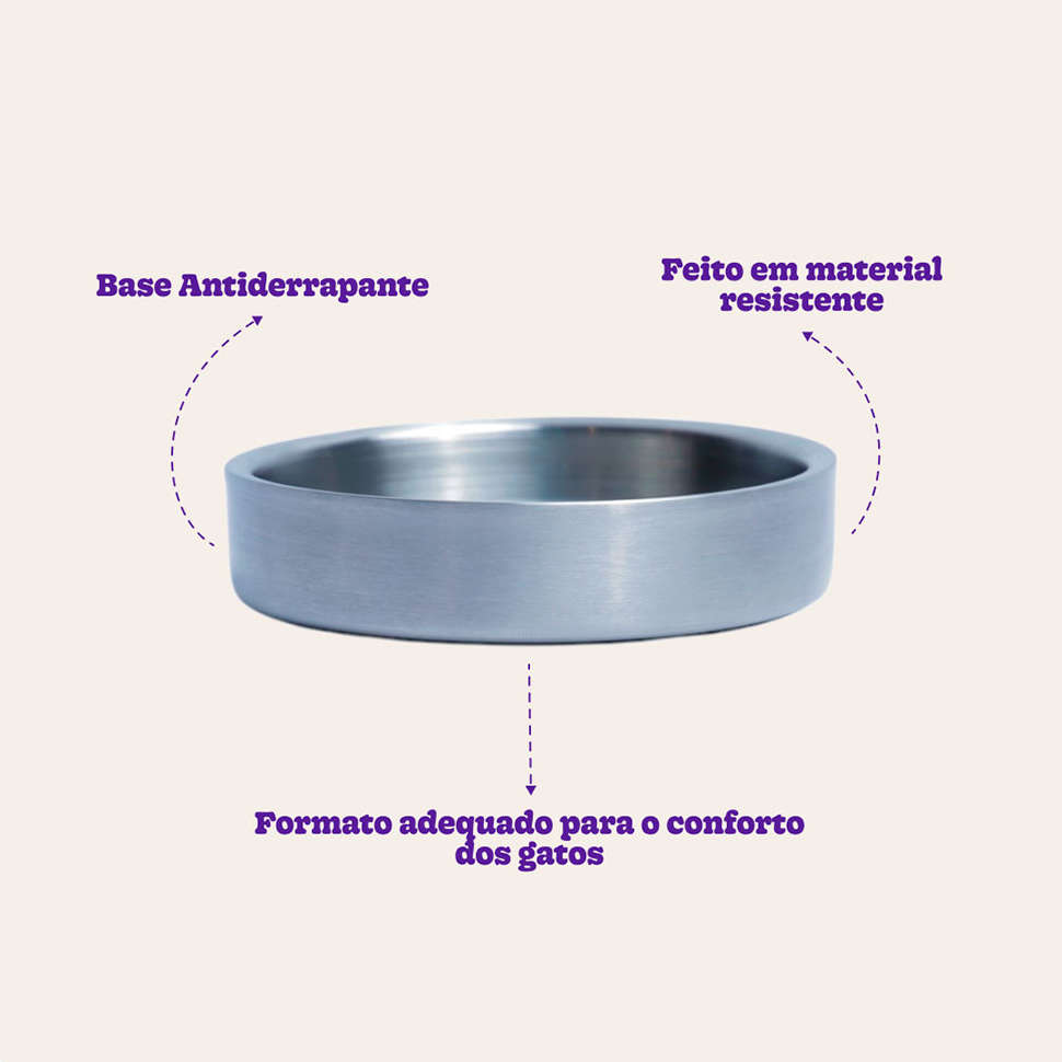 Comedouro de Inox com Parede Dupla Meau para Gatos - 200 mL
